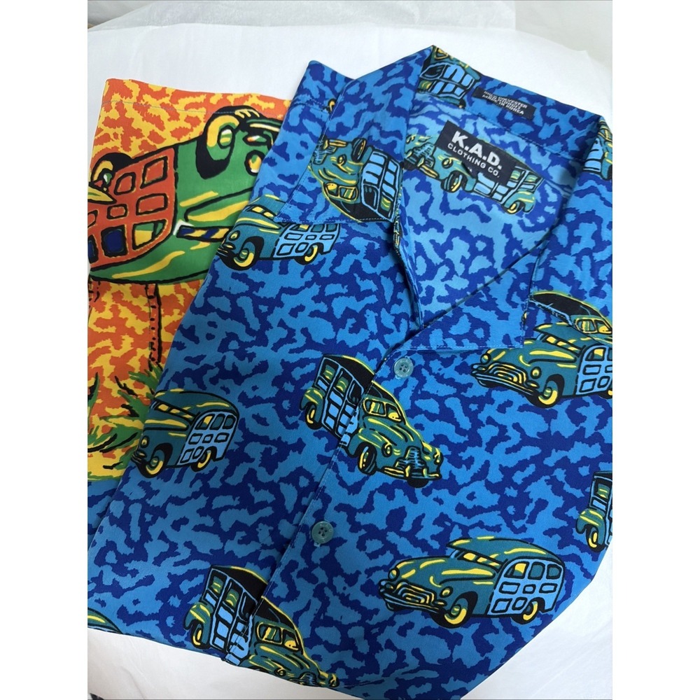 Vintage KAD Clothing Shirt Men's Med Blue Woody‎ Vacation SS Button Down Shirt